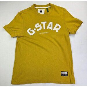 G-Star Raw Size XL Men Mustard Yellow Spellout Embroidered Logo Short Sleeve Tee